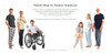 Adults and children wearing WellCool adaptive patient clothing, including a boy in a wheelchair, designed for hospital and home use
