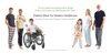 Adults and children wearing WellCool adaptive patient clothing, including a boy in a wheelchair, designed for hospital and home use